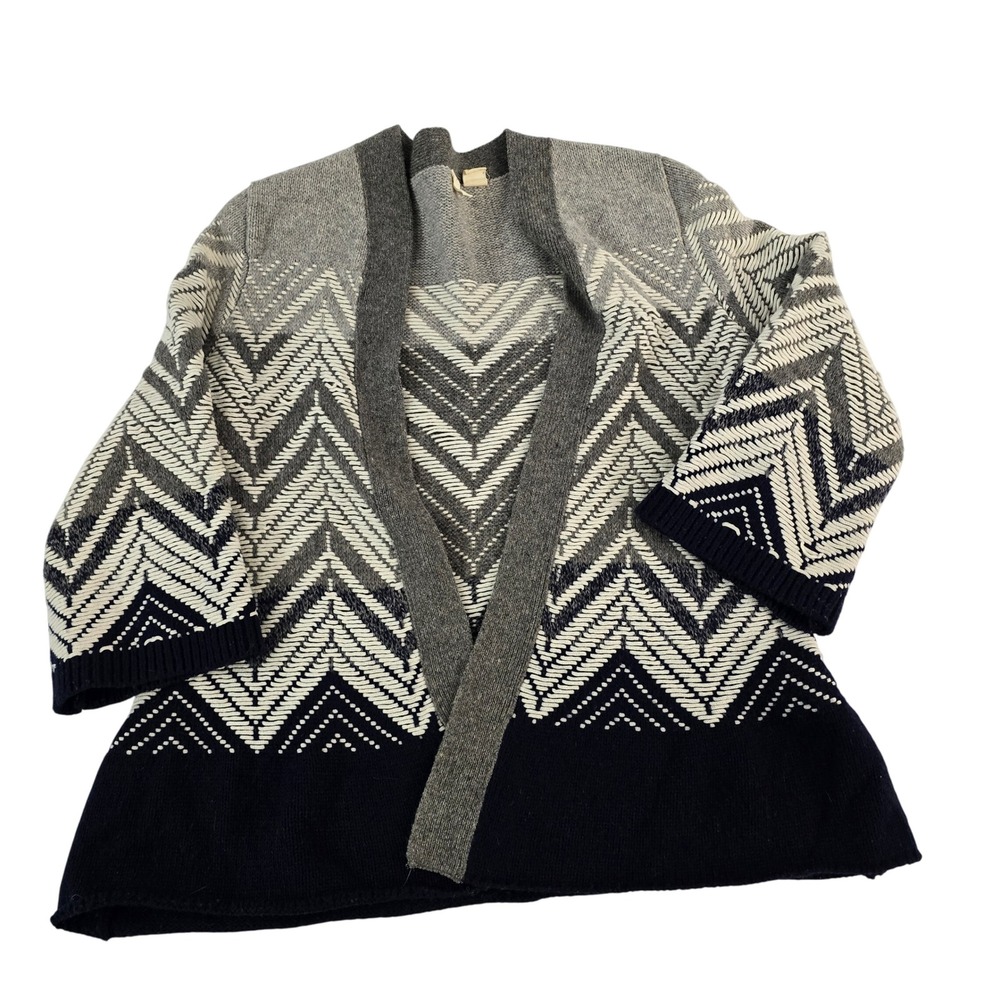Moth Anthropologie Women's S Cardigan Sweater Wool Blend Open Front Gray Chevron